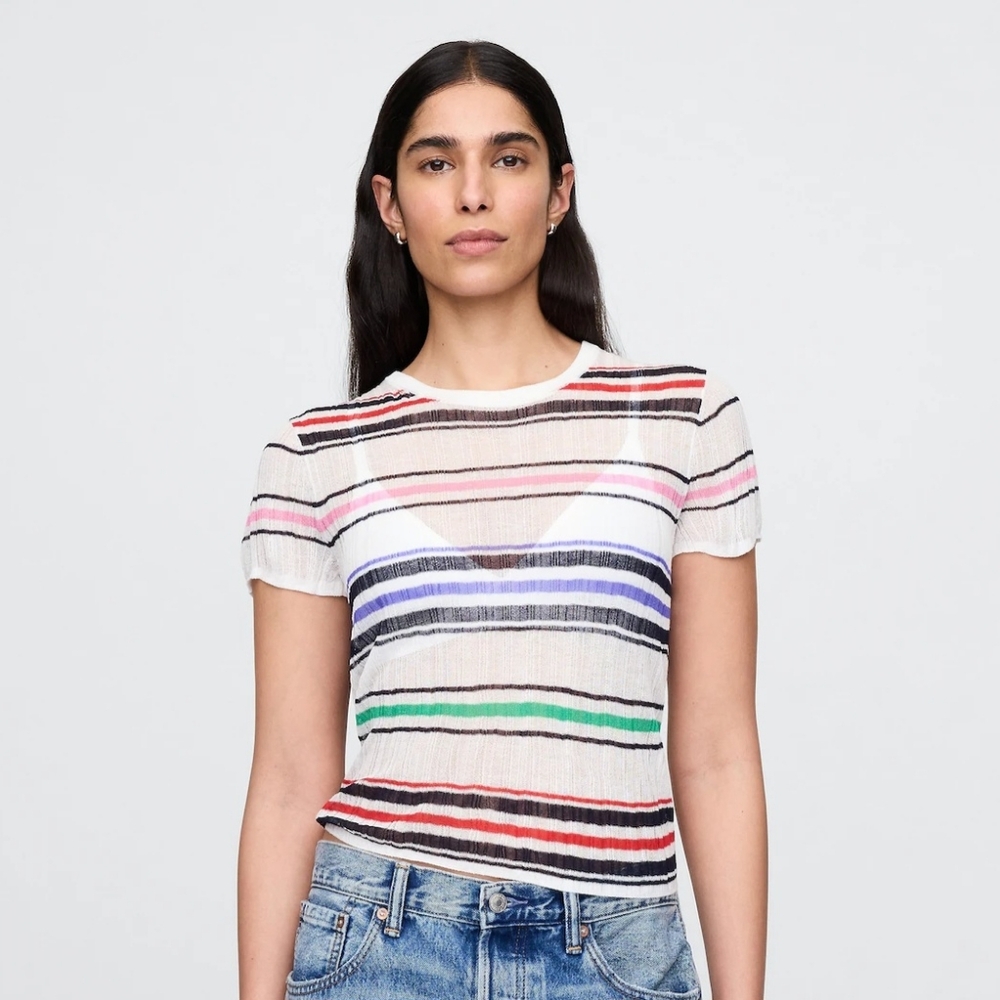 Striped Sheer Sweater T-Shirt - MT